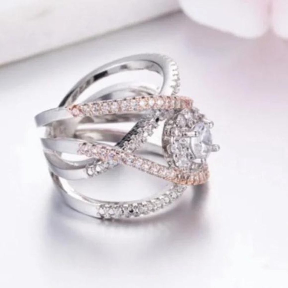 NEW 925 STERLING SILVER ROSE GOLD DIAMOND RING, CUTE RING, SHINY RING. - Picture 6 of 6
